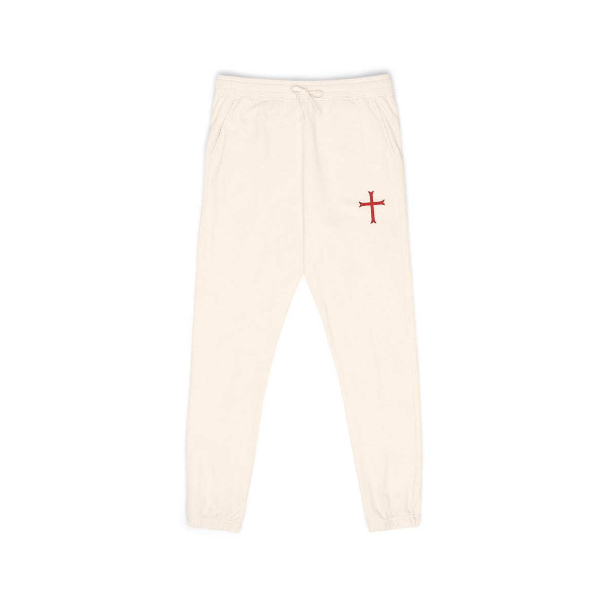 Embroidered Red Crusader Cross Fleece Sweatpants