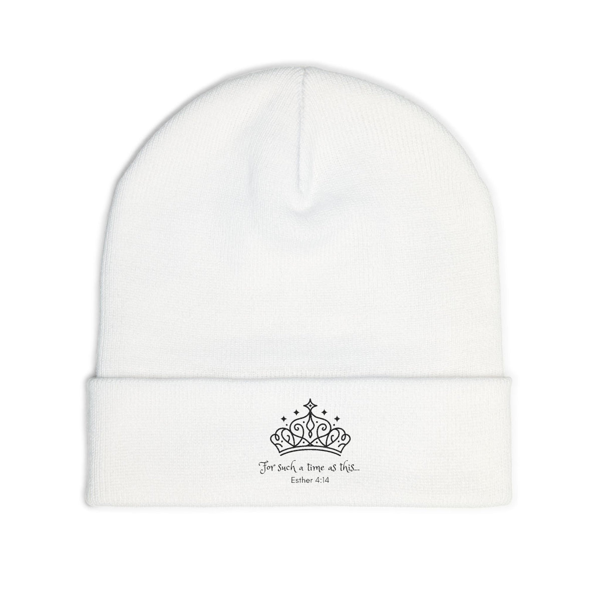 Embroidered Crown Knit Beanie — 'For such a time as this' Cozy Winter Hat