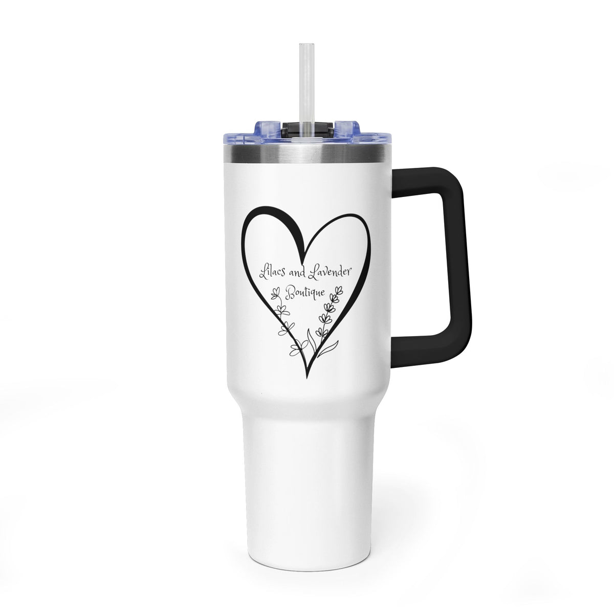 40oz Vacuum Tumbler – Signature Lilacs and Lavender Boutique Insulated Travel Mug with Straw