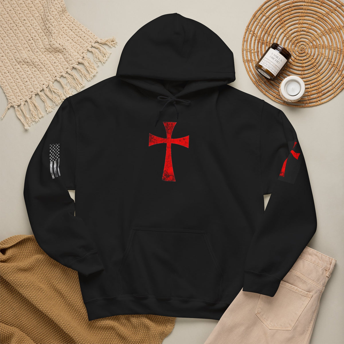 Crusader Red Cross with Vintage flag I Stand for the Flag and Kneed for the Cross