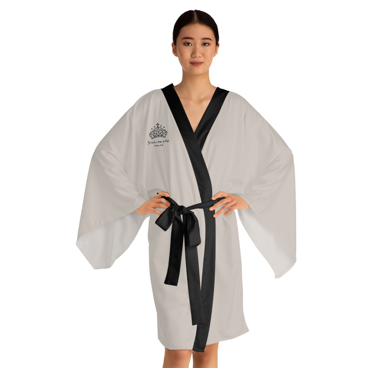 Silk-Trim Kimono Robe — Elegant Crown Monogram Loungewear
