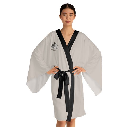 Silk-Trim Kimono Robe — Elegant Crown Monogram Loungewear