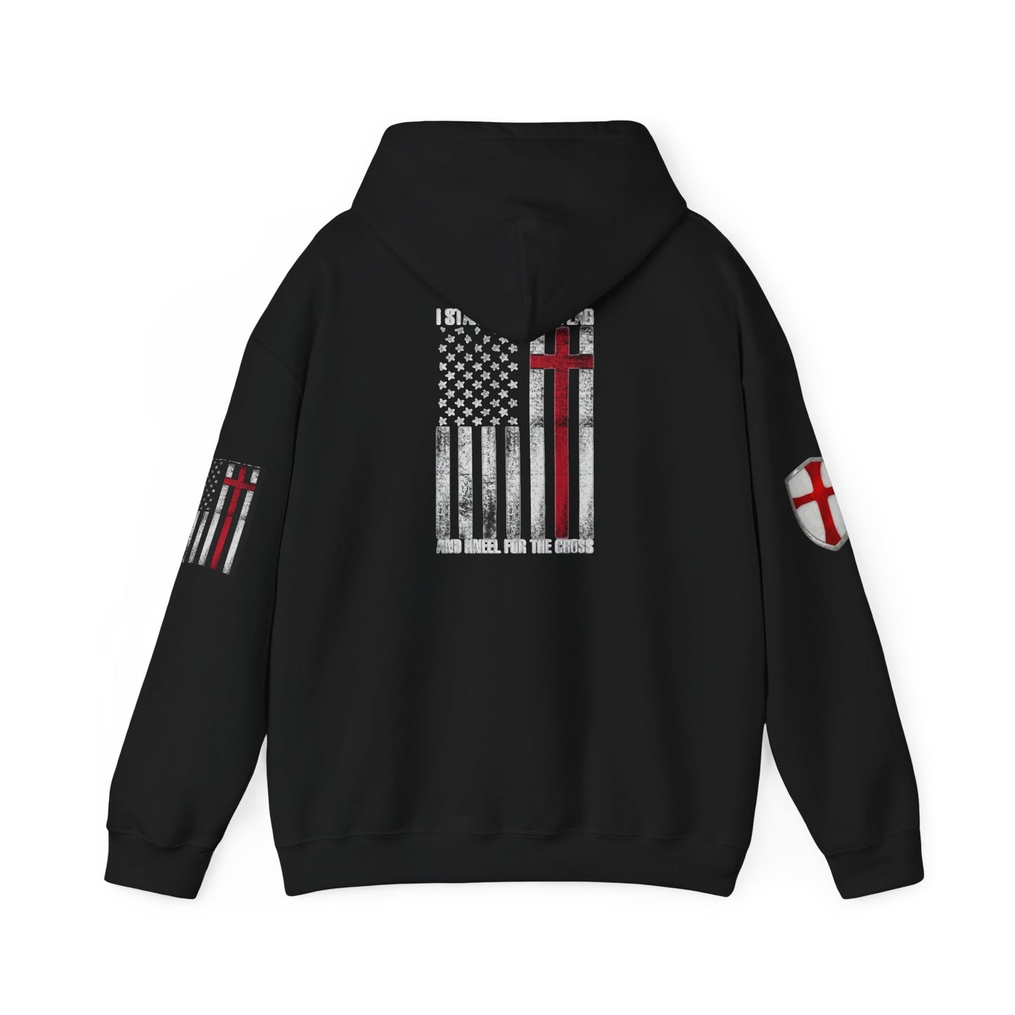 Crusader Cross Hoodie — "Deus Vult / God Wills It" Patriotic Flag Graphic