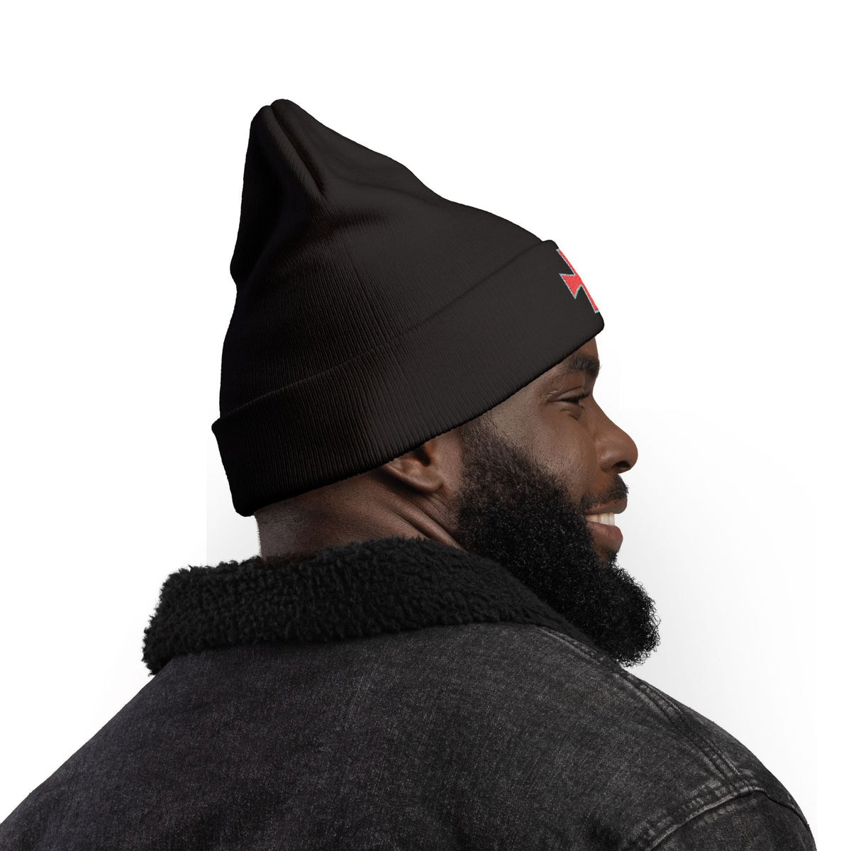 Embroidered Red Crusader Cross Knit Beanie - Gothic Streetwear Winter Hat