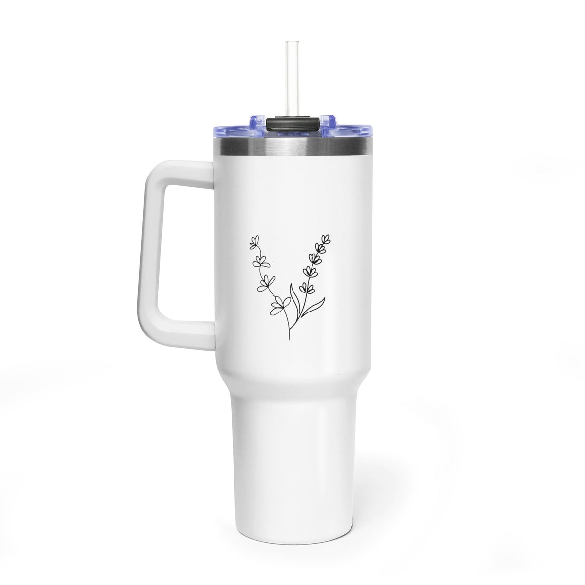 40oz Floral Heart Vacuum Tumbler – Insulated Travel Mug with Straw