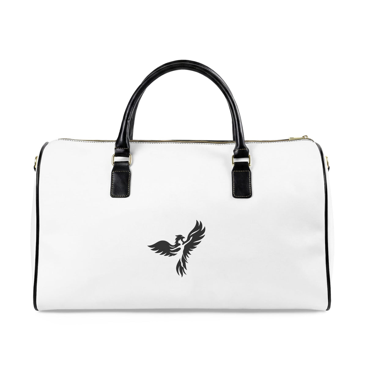 Lilacs and Lavender Faux Leather Travel Bag — White Weekender Duffel