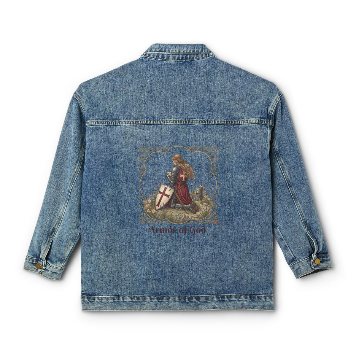 Denim Jacket — Vintage Knight Prayer Back Patch