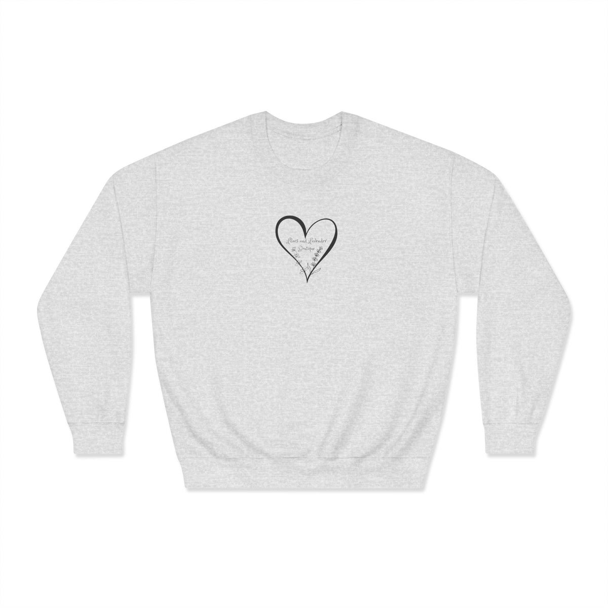 Lilacs and Lavender Boutique Sweatshirt — Minimal Hand-Drawn Heart Crewneck
