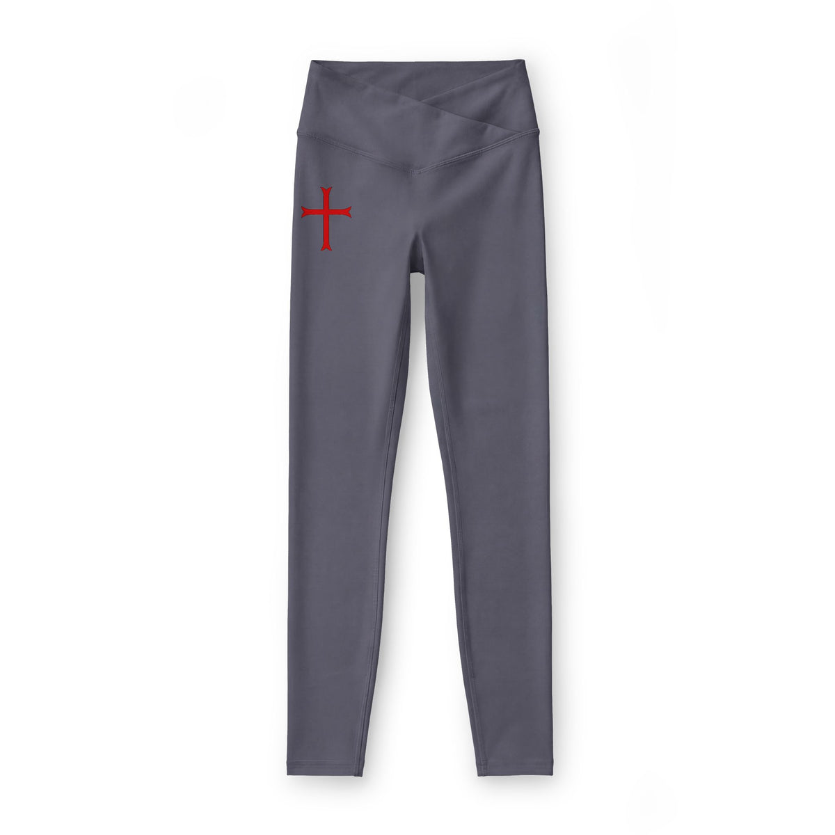 Women’s Black Leggings with Red Crusader Cross Accent — Luxe High-Waist Activewear