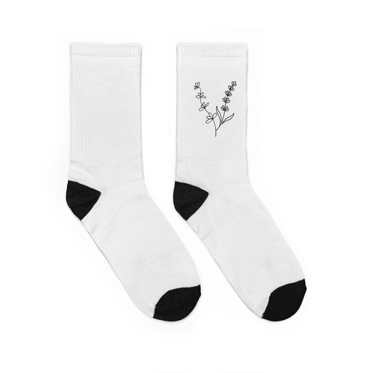Lilacs and Lavender — Floral Embroidered White Socks
