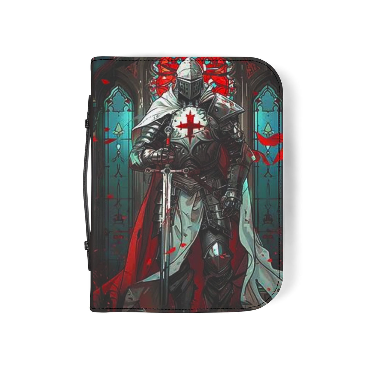 Crusader Knight Bible Cover – Zippered Leatherette Bible Case with Medieval Cross Design