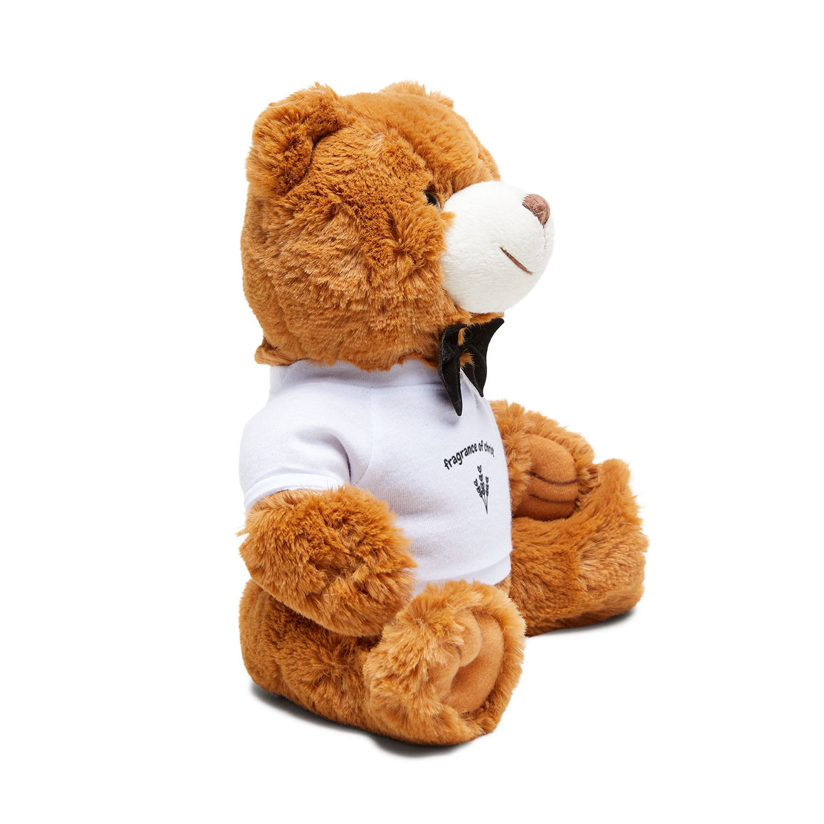 Brown Plush Teddy Bear with White T-Shirt & Bow - Cute Gift for Kids, Baby Shower & Valentine’s