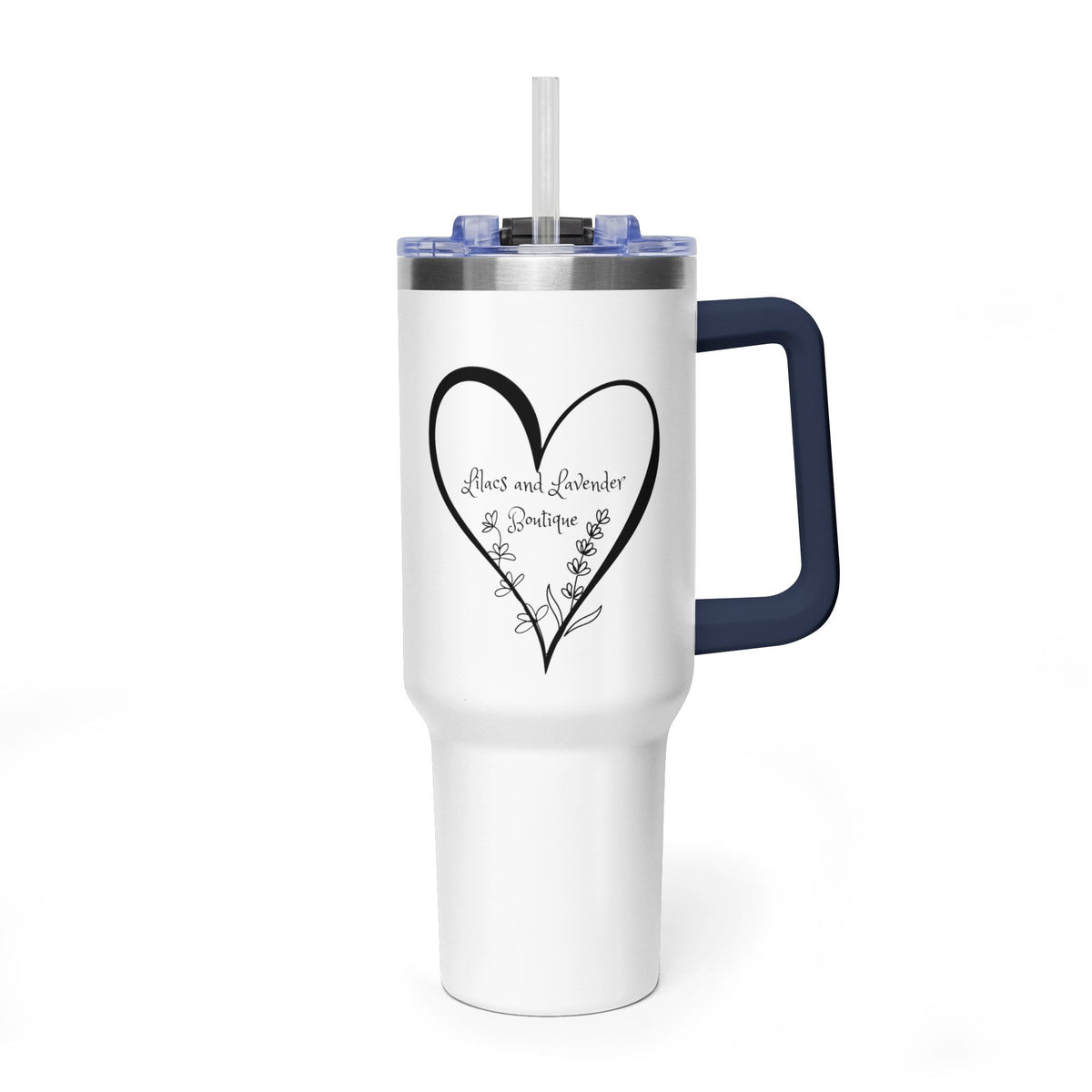 40oz Floral Heart Vacuum Tumbler – Insulated Travel Mug with Straw