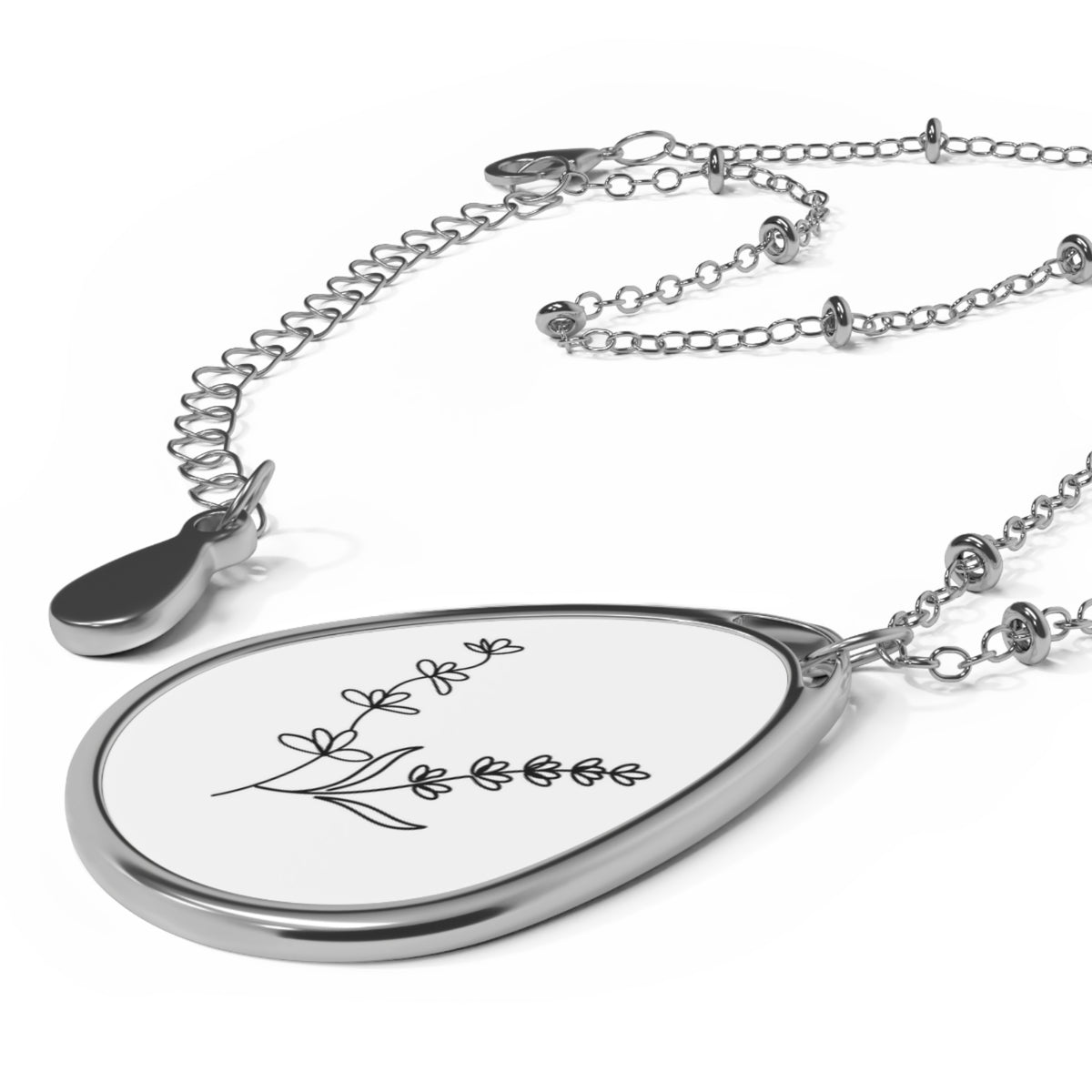 Oval Floral Pendant Necklace — Engraved Teardrop Locket Jewelry