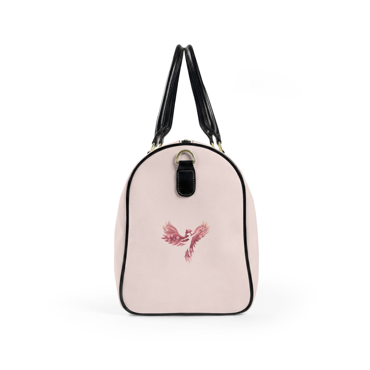 Rise Anew Phoenix Firebird Travel Bag — Pink Faux Leather Duffle with "Rise Anew" Inspirational Design