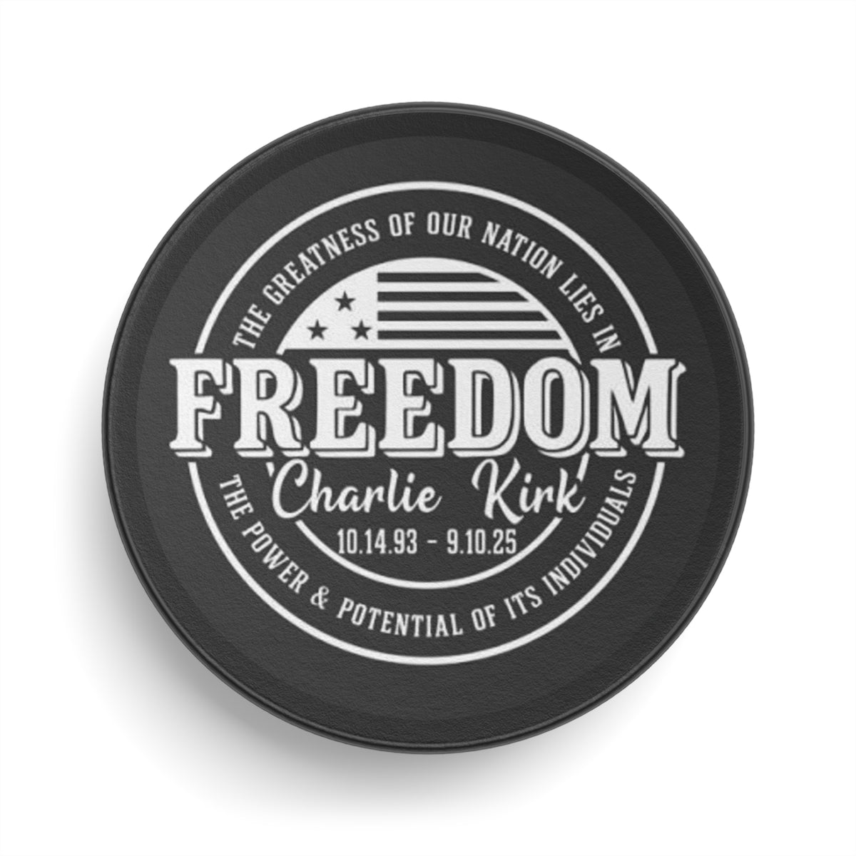Memorial Hockey Puck – "Freedom" Tribute with Name & Dates (Charlie Kirk)
