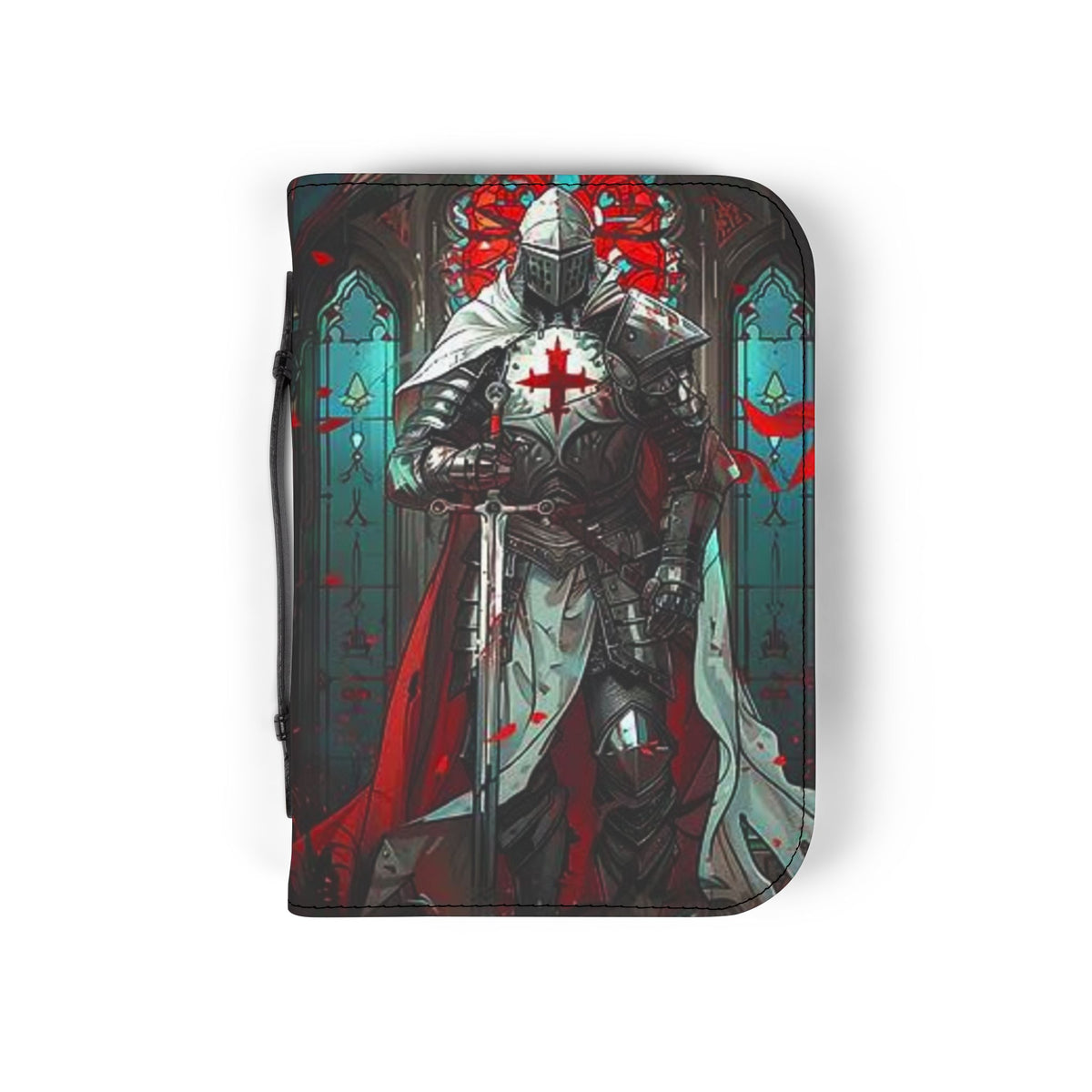 Crusader Knight Bible Cover – Zippered Leatherette Bible Case with Medieval Cross Design