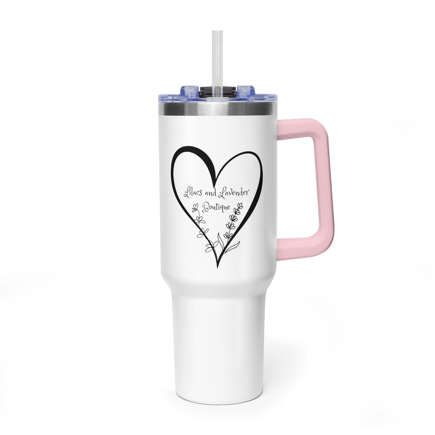 40oz Floral Heart Vacuum Tumbler – Insulated Travel Mug with Straw