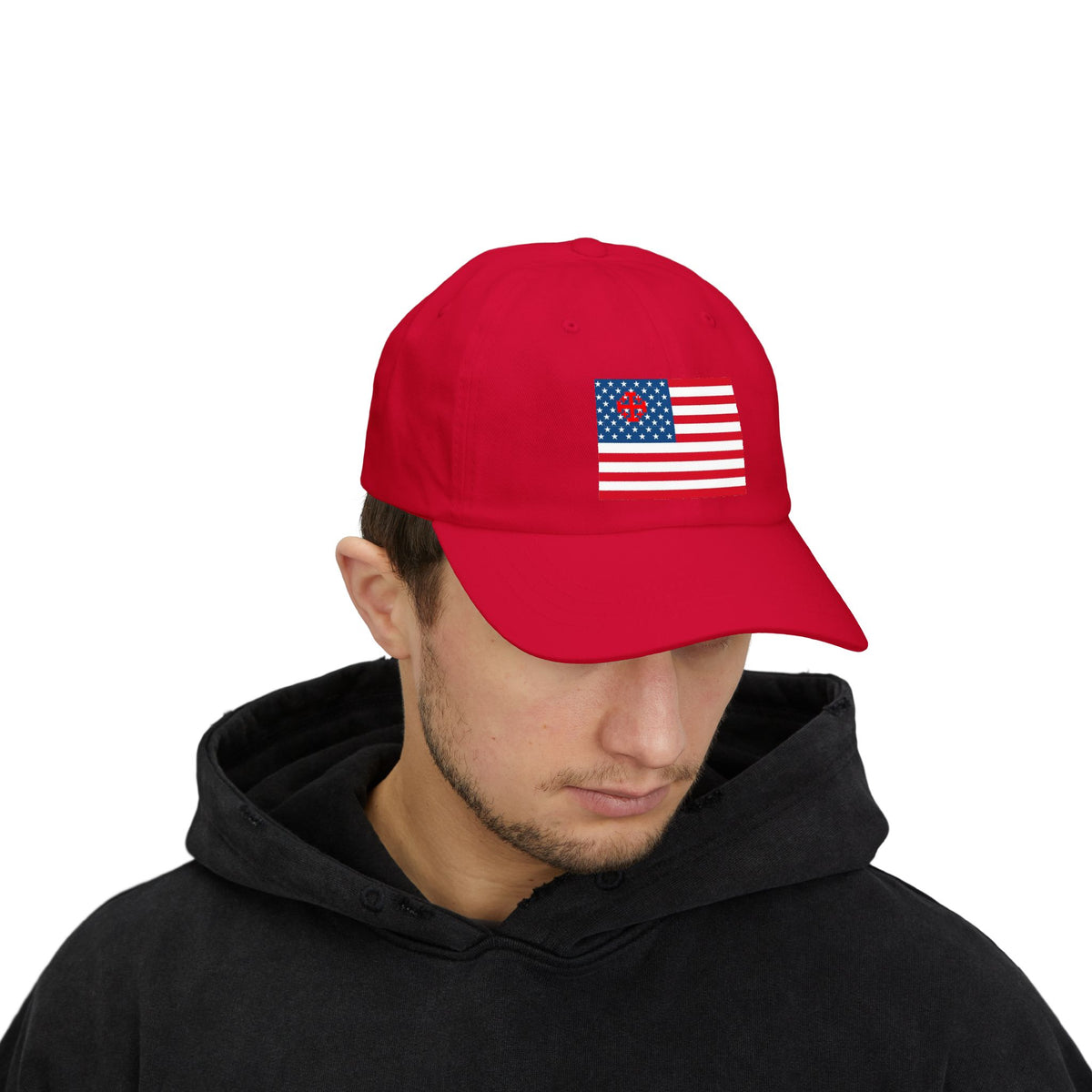 Patriotic Vintage Baseball Dad Cap with Embroidered Crusader Heart Flag