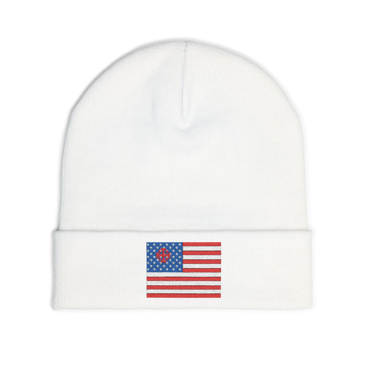 Embroidered American Flag Knit Beanie — Patriotic Winter Hat
