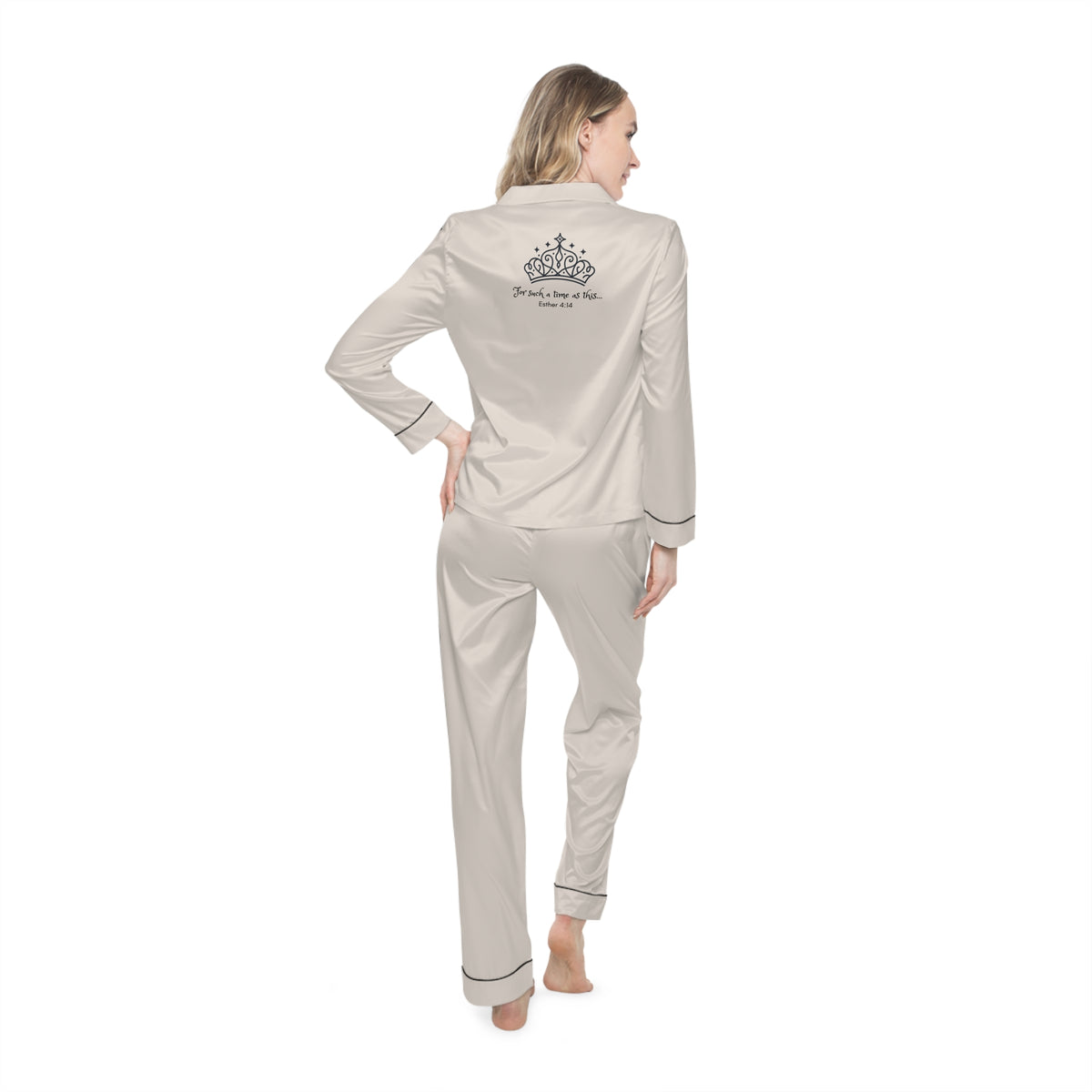 Satin Pajama Set — "Queen Esther"  Embroidered Sleepwear