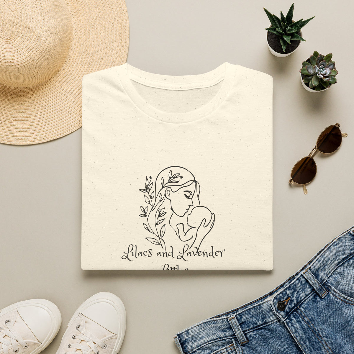 T-Shirt — Minimal Mother & Baby Line Art “Lilacs and Lavender” Tee