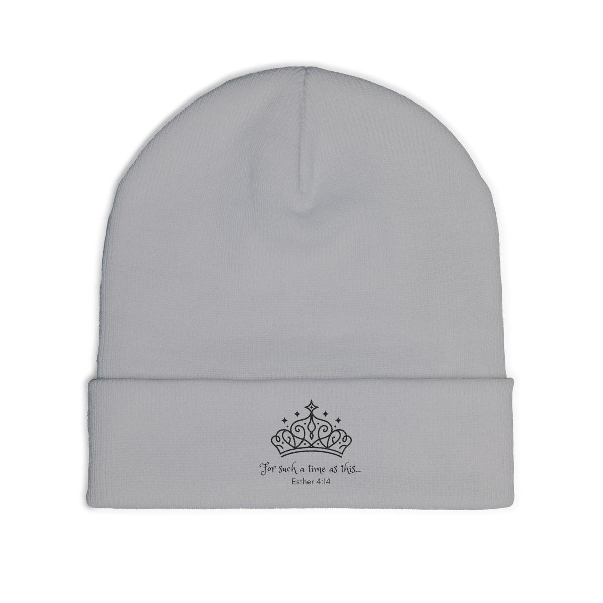 Embroidered Crown Knit Beanie — 'For such a time as this' Cozy Winter Hat