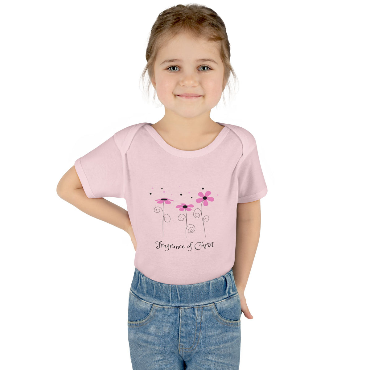 Baby Bodysuit — "Fragrance of Christ" Pink Floral Infant Onesie