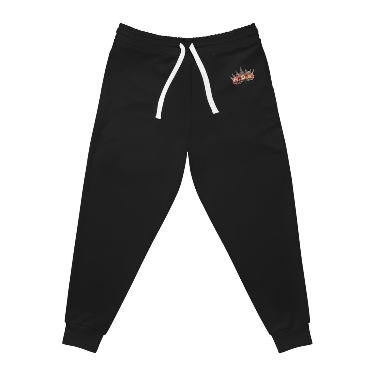 Black Athletic Joggers with Small Esther Crown Logo – Casual Streetwear Sweatpants