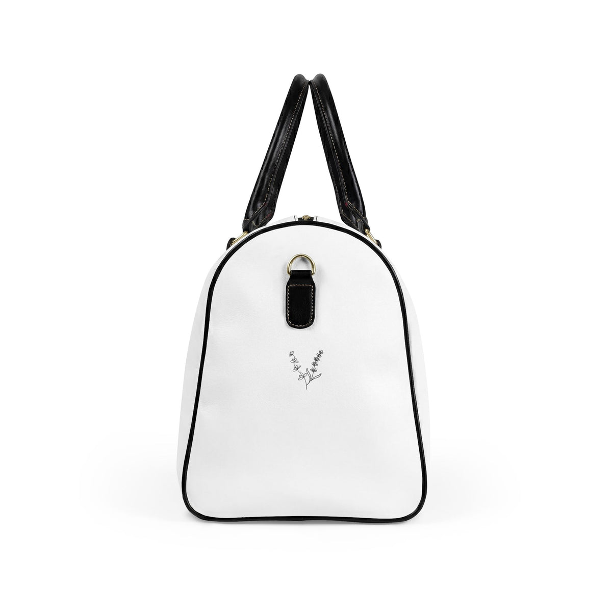 Lilacs and Lavender Faux Leather Travel Bag — White Weekender Duffel