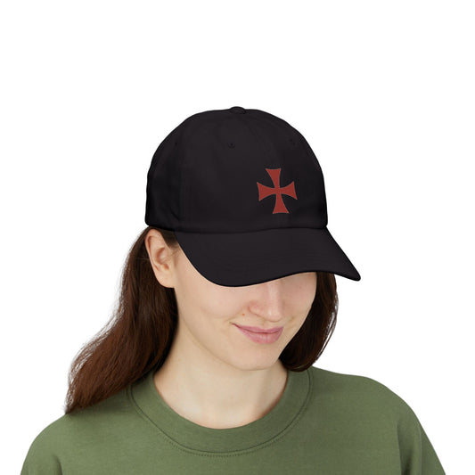 Embroidered Red Crusader Cross Dad Cap
