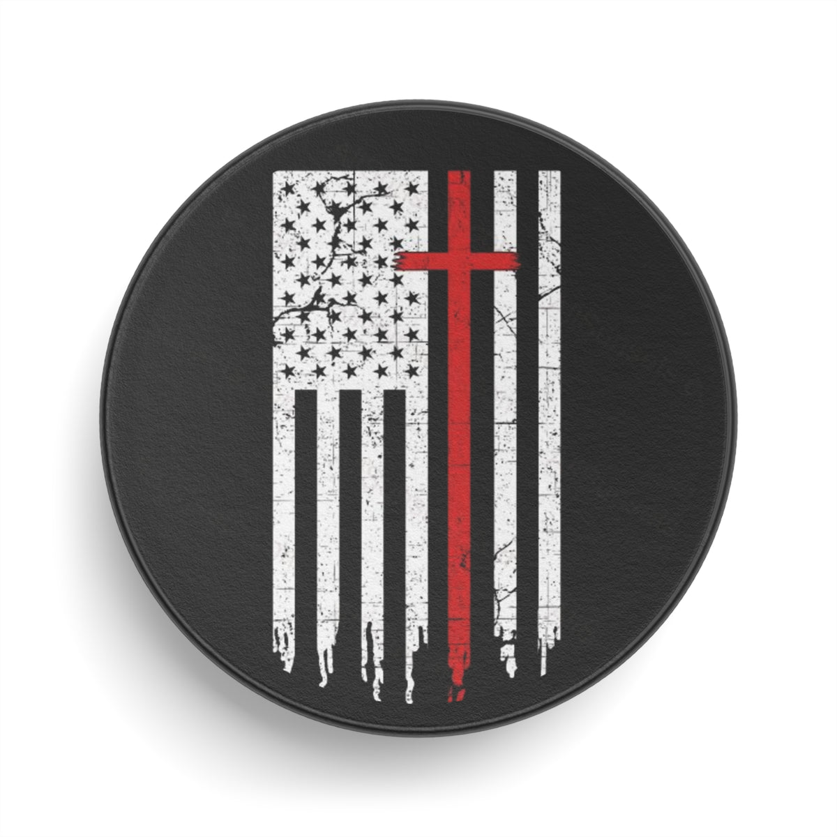 Hockey Puck – Distressed American Flag with Red Cross Design