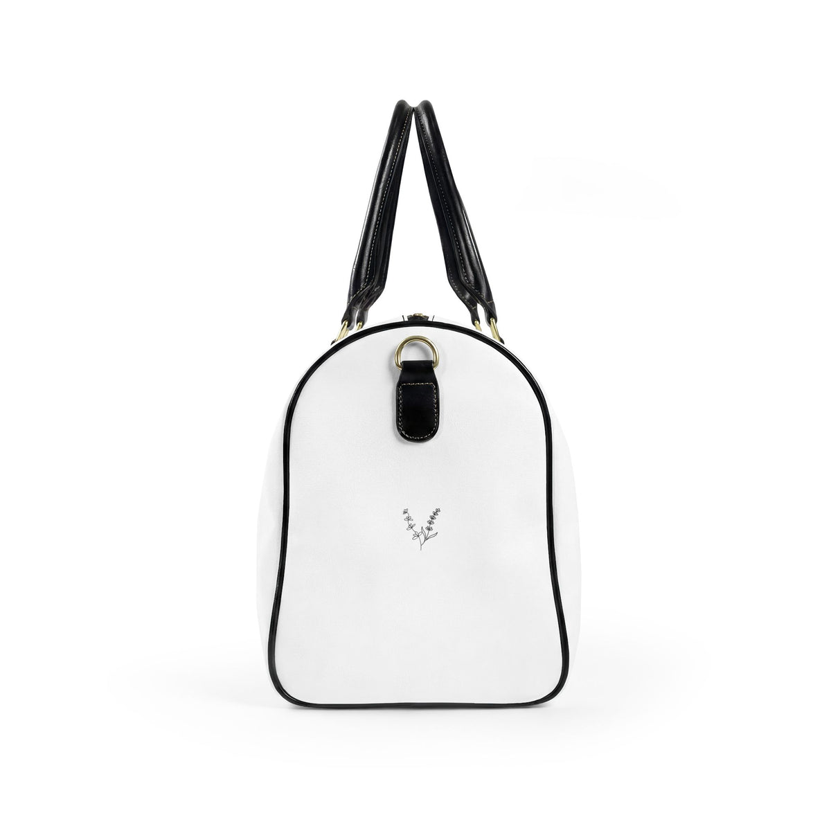 Lilacs and Lavender Faux Leather Travel Bag — White Weekender Duffel