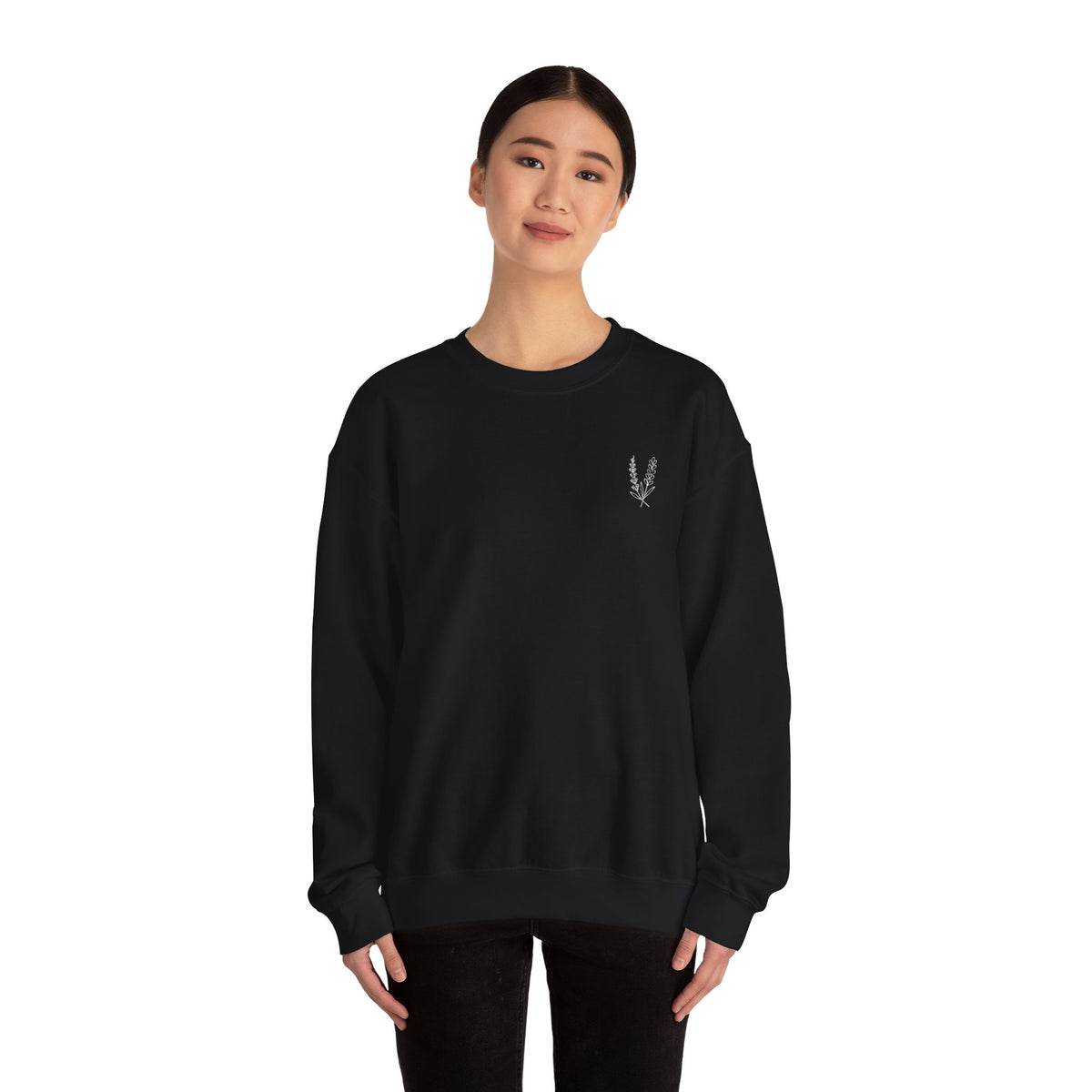 Black Lilacs and Lavender Crewneck Sweatshirt — Cozy Everyday Pullover