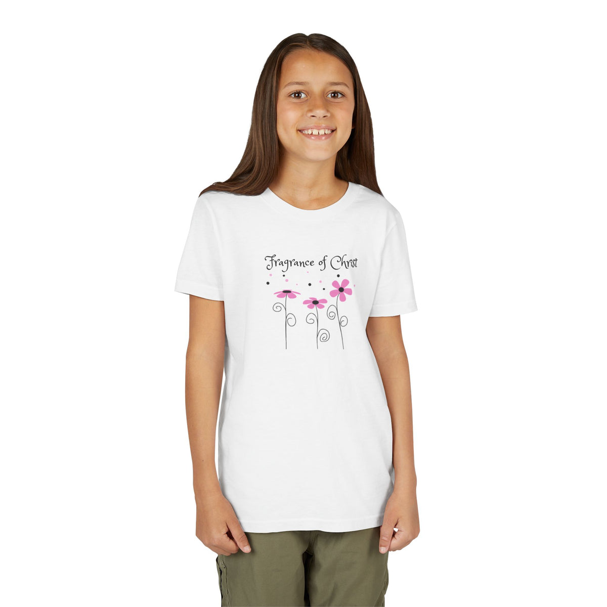 Youth Tee — "Fragrance of Christ" Pink Floral Christian Shirt
