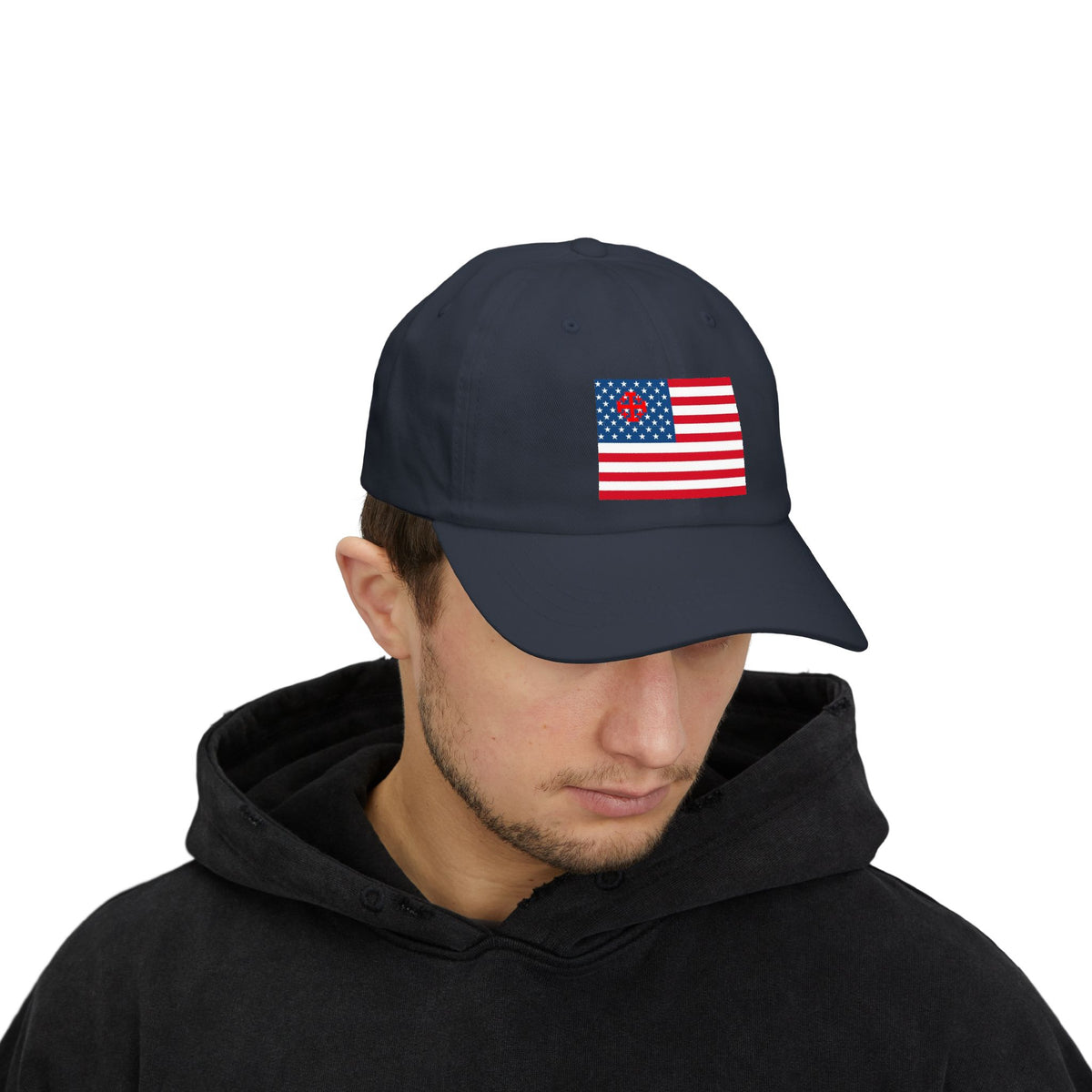 Patriotic Vintage Baseball Dad Cap with Embroidered Crusader Heart Flag