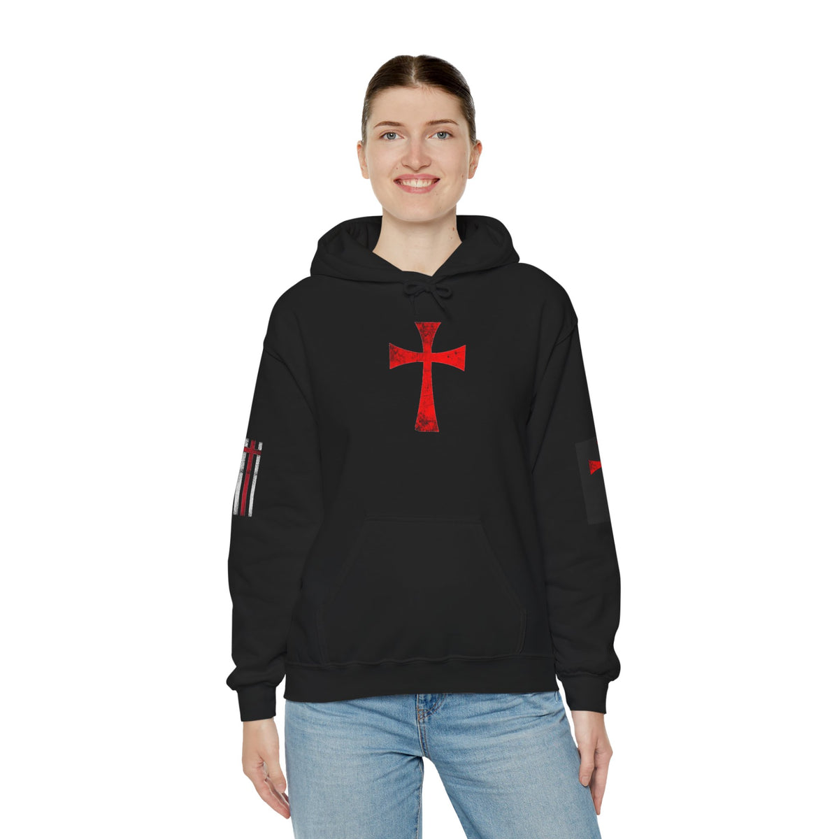 Christian Flag Cross Hoodie - Red Cross American Flag Christian Hoodie