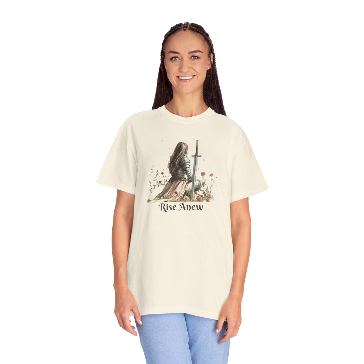 T-Shirt — "Rise Anew" Knight & Phoenix Inspirational Christian Tee