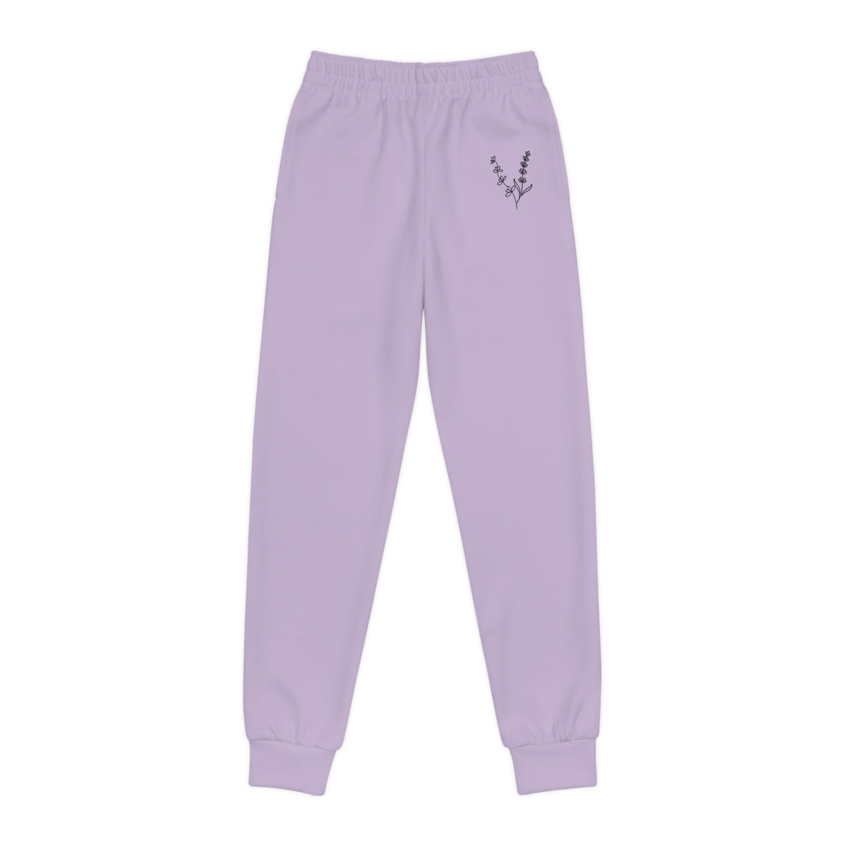 Lavender Youth Joggers with Minimal Floral V Detail