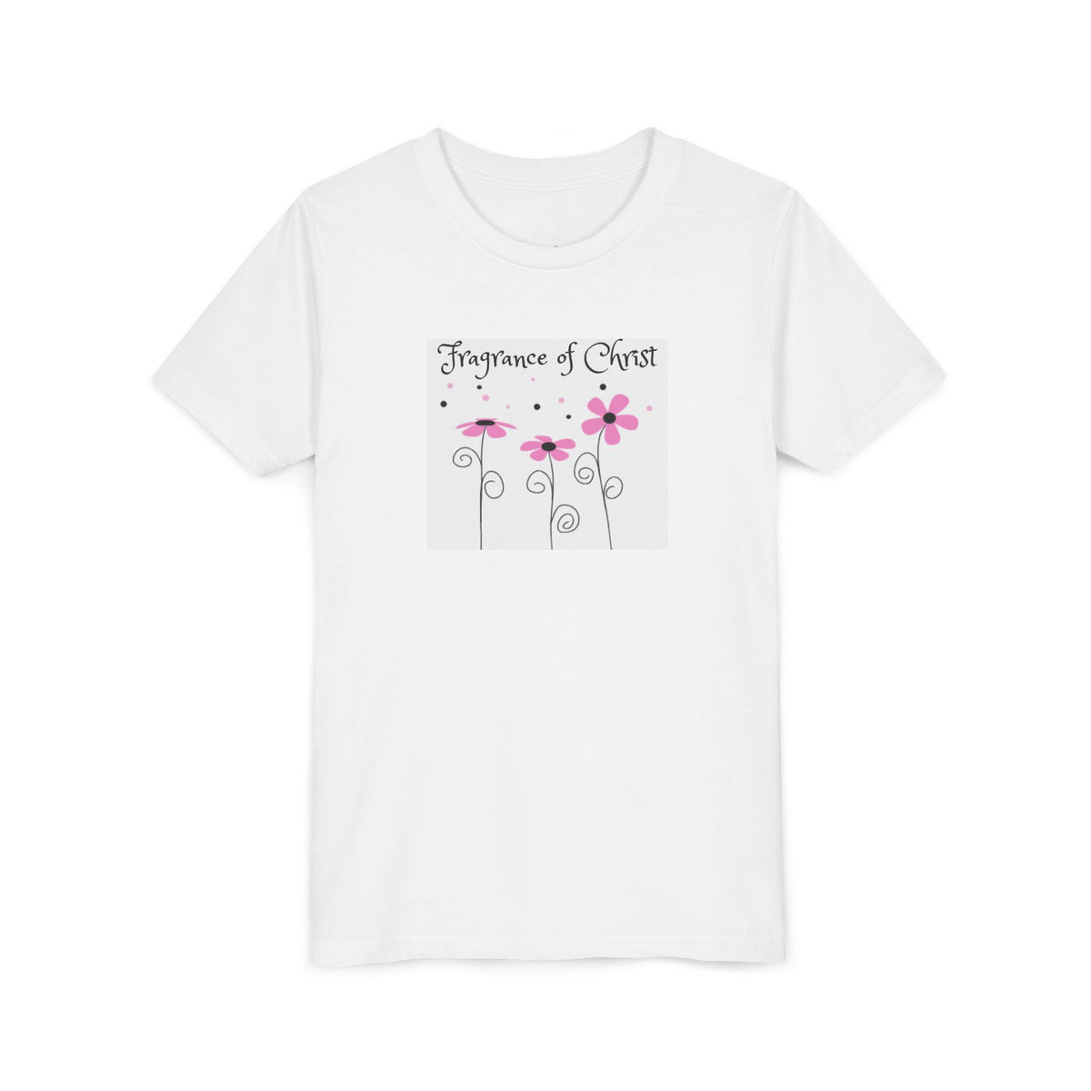 Youth Tee — "Fragrance of Christ" Pink Floral Christian Shirt