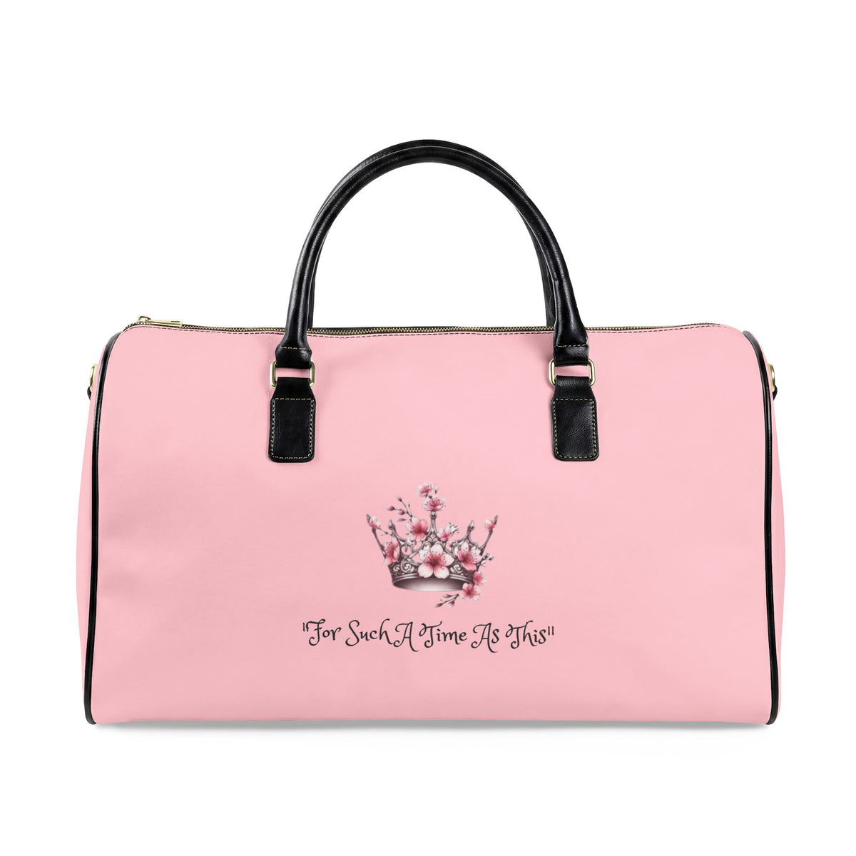Pink Faux Leather Travel Bag - Floral Crown "For Such A Time As This" Weekender