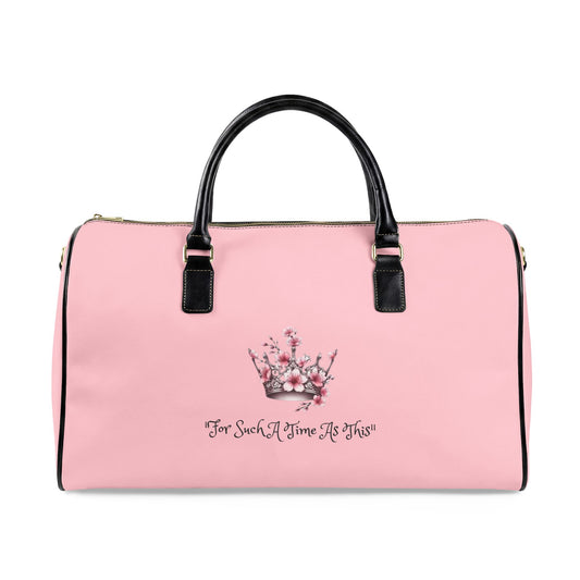 Pink Faux Leather Travel Bag - Floral Crown "For Such A Time As This" Weekender