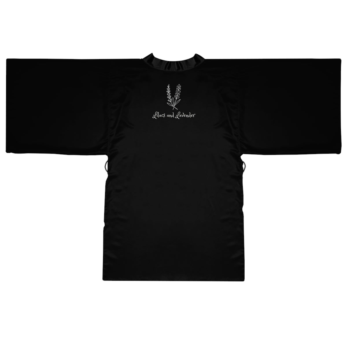 Black Kimono Robe — Lilacs and Lavender Embroidered Long Sleeve