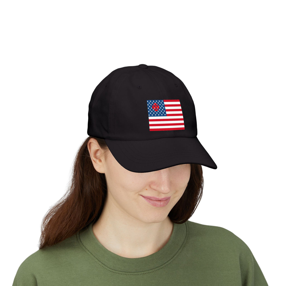 Patriotic Vintage Baseball Dad Cap with Embroidered Crusader Heart Flag
