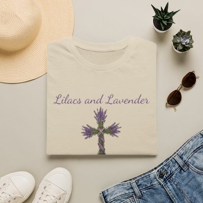 Lilacs and Lavender Signature Cross T-Shirt — Floral Faith Tee