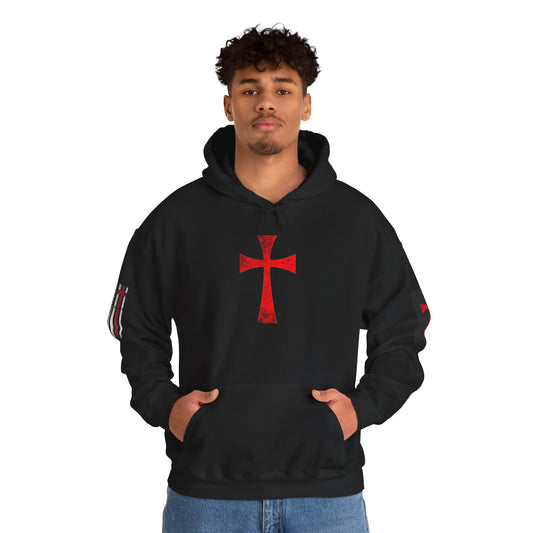 Christian Flag Cross Hoodie-Red Cross American Flag Christian Hoodie