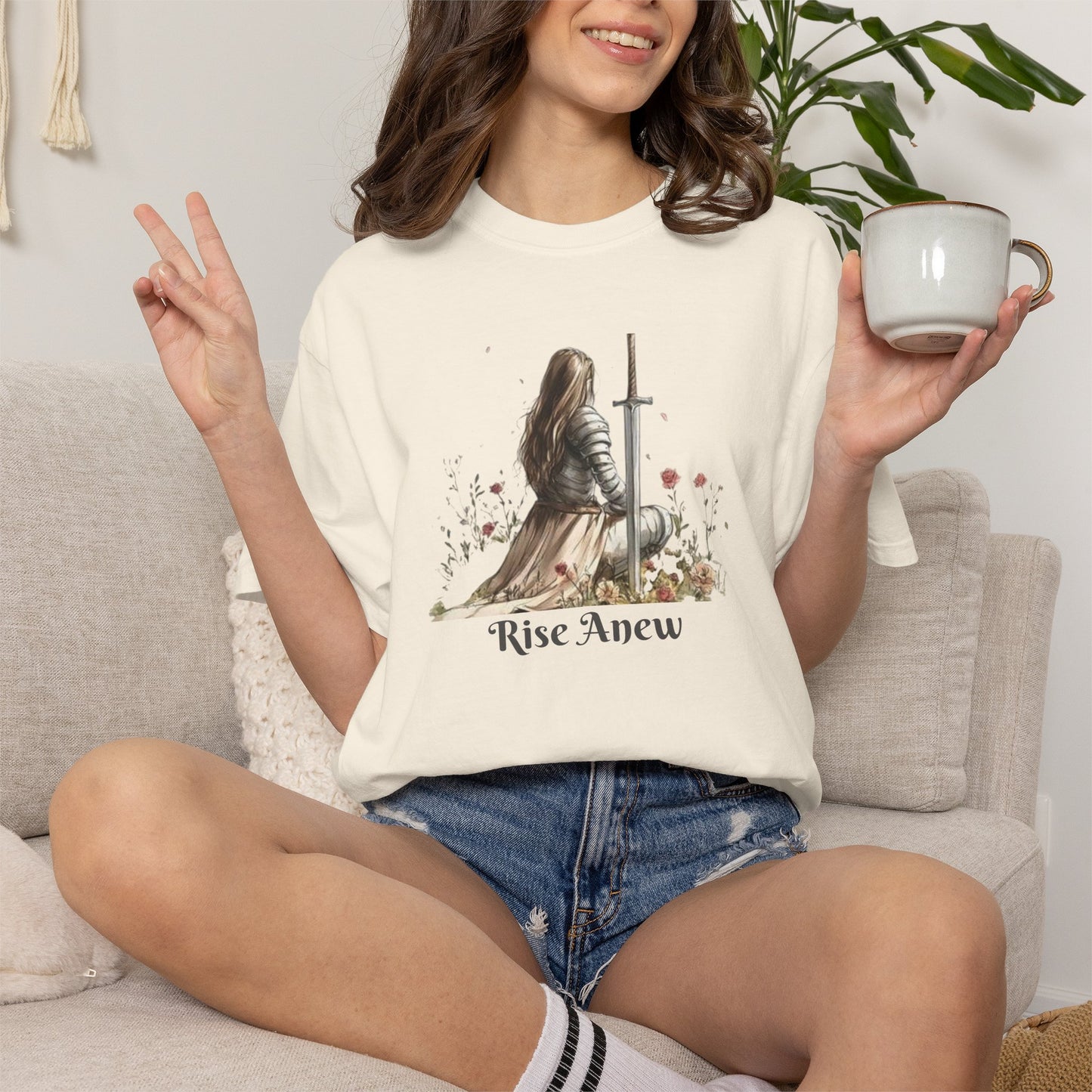 T-Shirt — "Rise Anew" Knight & Phoenix Inspirational Christian Tee