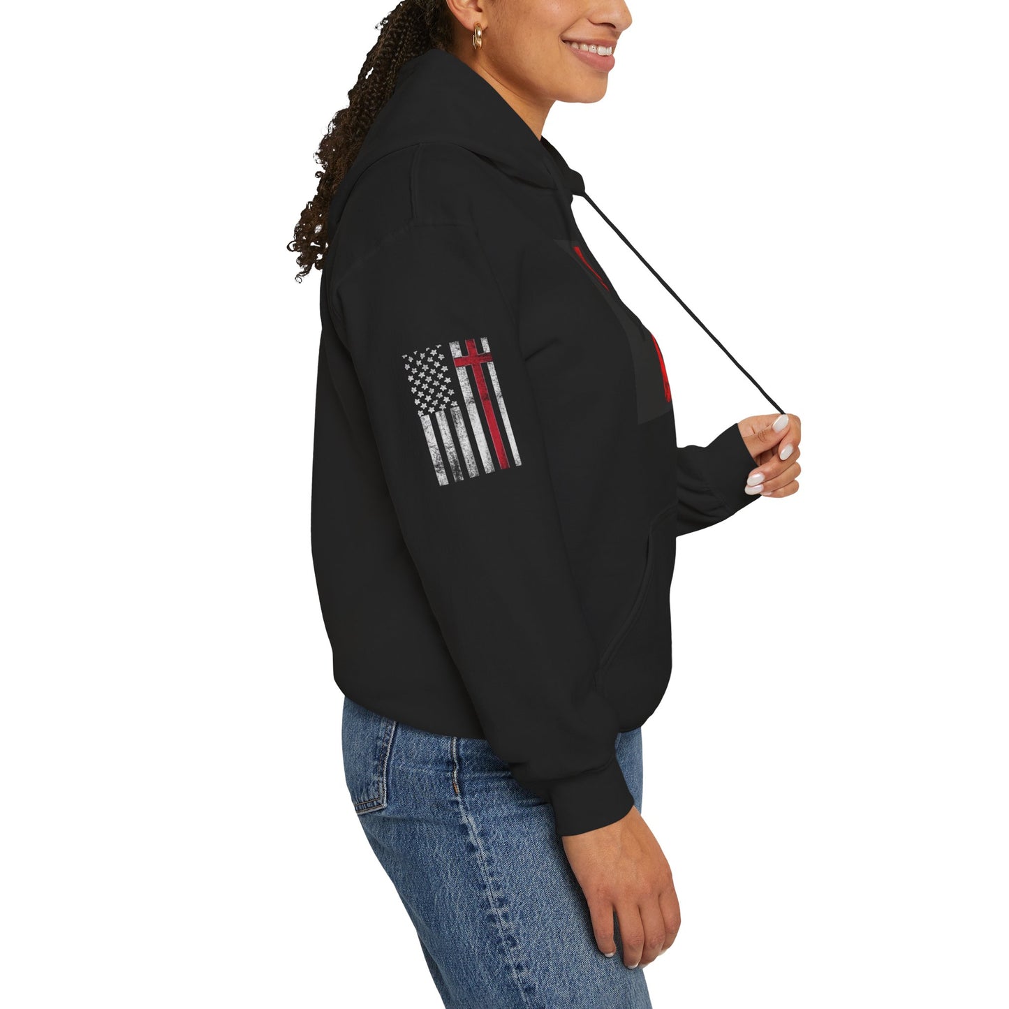 Christian Flag Cross Hoodie-Red Cross American Flag Christian Hoodie