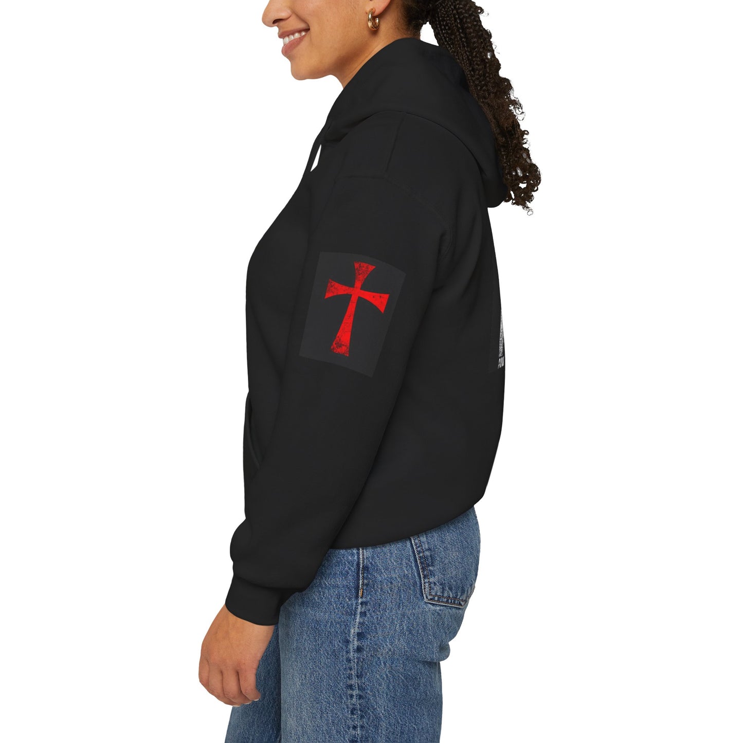Christian Flag Cross Hoodie-Red Cross American Flag Christian Hoodie