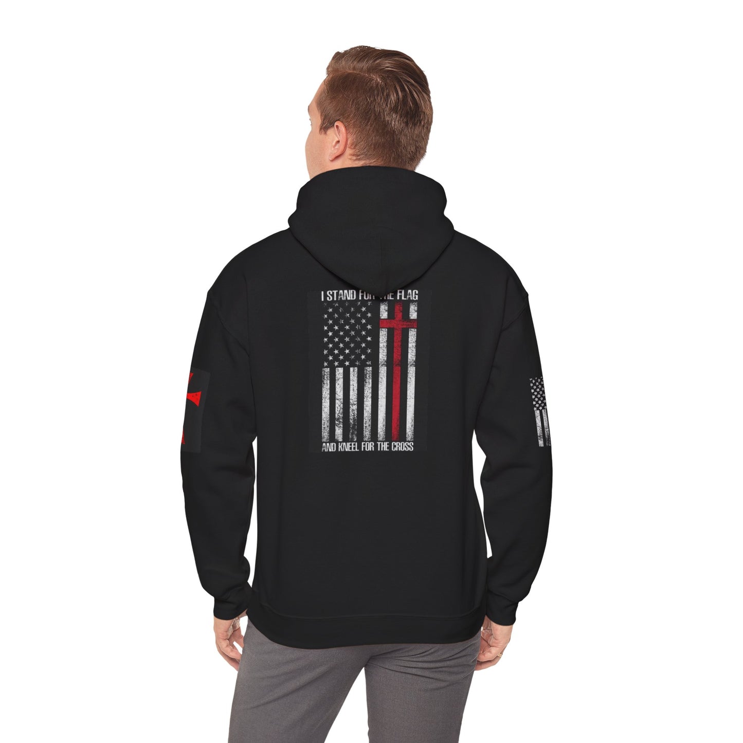 Christian Flag Cross Hoodie-Red Cross American Flag Christian Hoodie